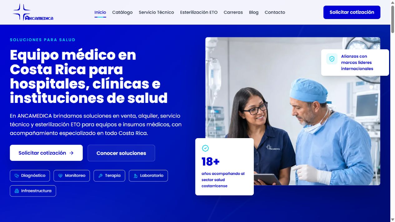 Captura real del sitio de ANCAMEDICA