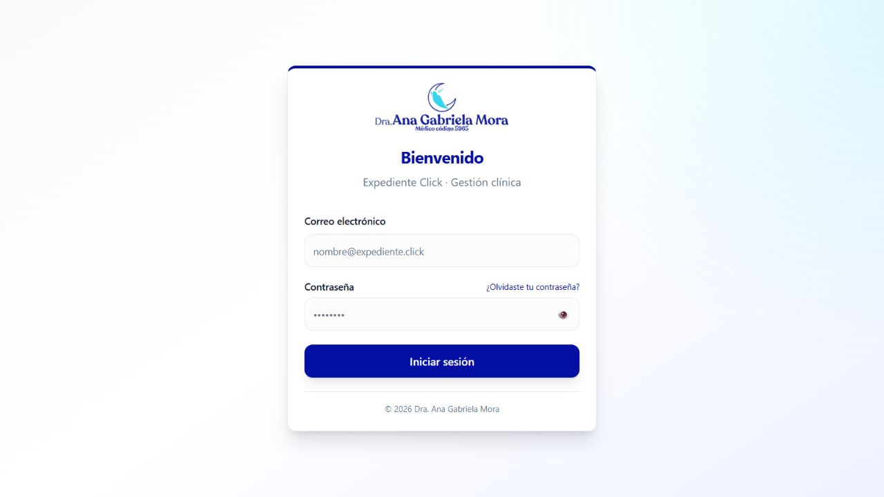 Pantalla pública de acceso de Expediente Click